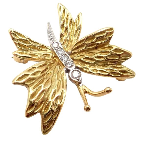 Authentic! Tiffany & Co 18k Yellow White Gold Butterfly Diamond Pin Brooch - Picture 11 of 13